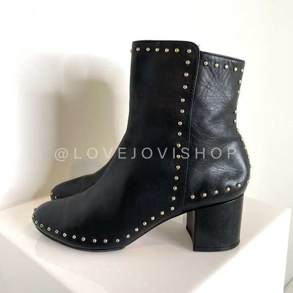 Minimalist | Schutz Black Leather Studded Ankle Boot | Refurbished Sole | Edgy - Picture 3 of 10